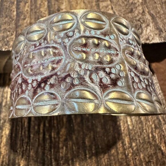Handcrafted Artesian Boho‎ Patina Brass Plum Wide Cuff Bracelet, Adjustable, Gif - Picture 8 of 8